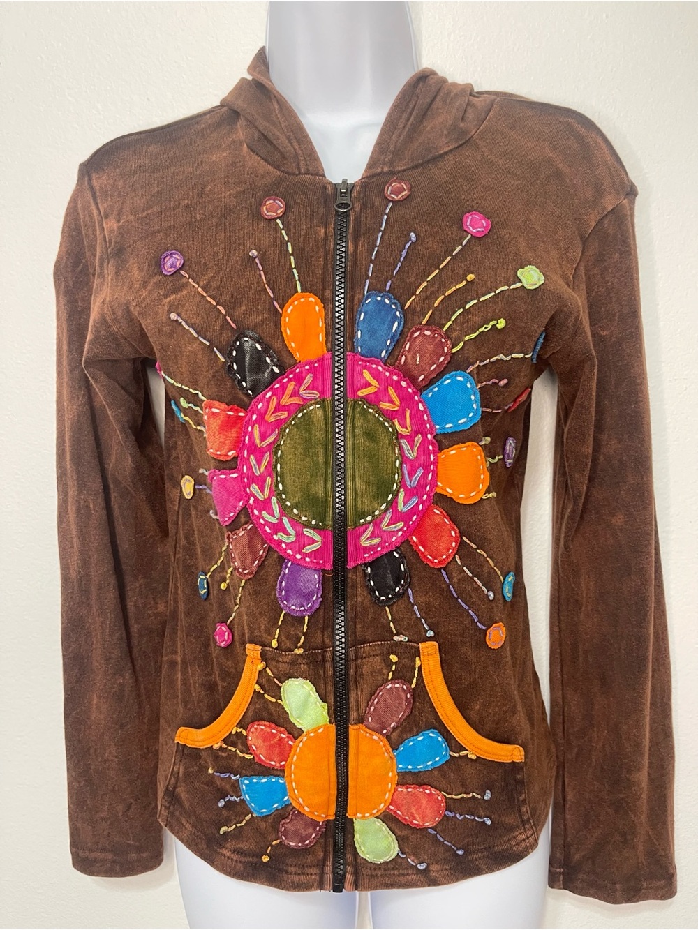 Shop Therapy Hippie Patchwork Zip Hoodie
Jacket Brown Embroidered Boho PTP 18-20